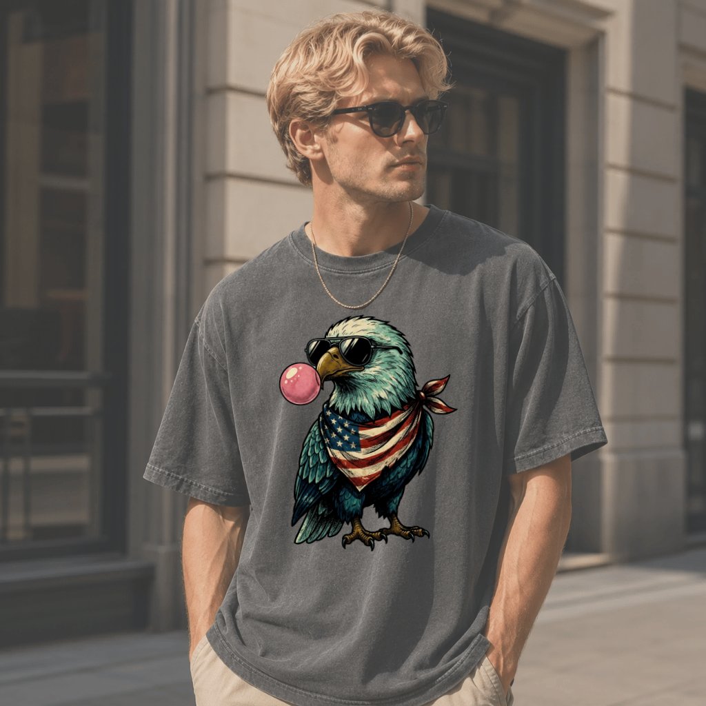 Comfort Colors Eagle Blowing Bubble Gum USA Flag Patriotic Shirt - Perfect USA Independence Gift for Him & Her - detail view
