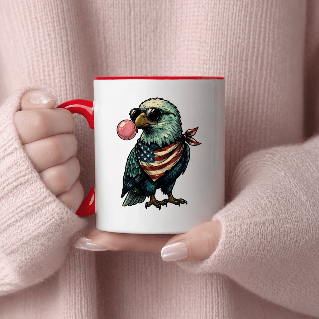 Eagle Blowing Bubble Gum USA Flag Patriotic Accent Mug - Perfect USA Independence Gift for Him & Her - back view