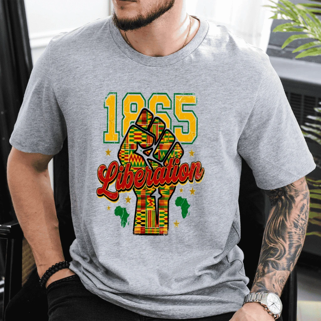 Retro 1865 Liberation Juneteenth T-Shirt - African American Juneteenth Graphic Shirt - Black History Gift for Him & Her - detail view