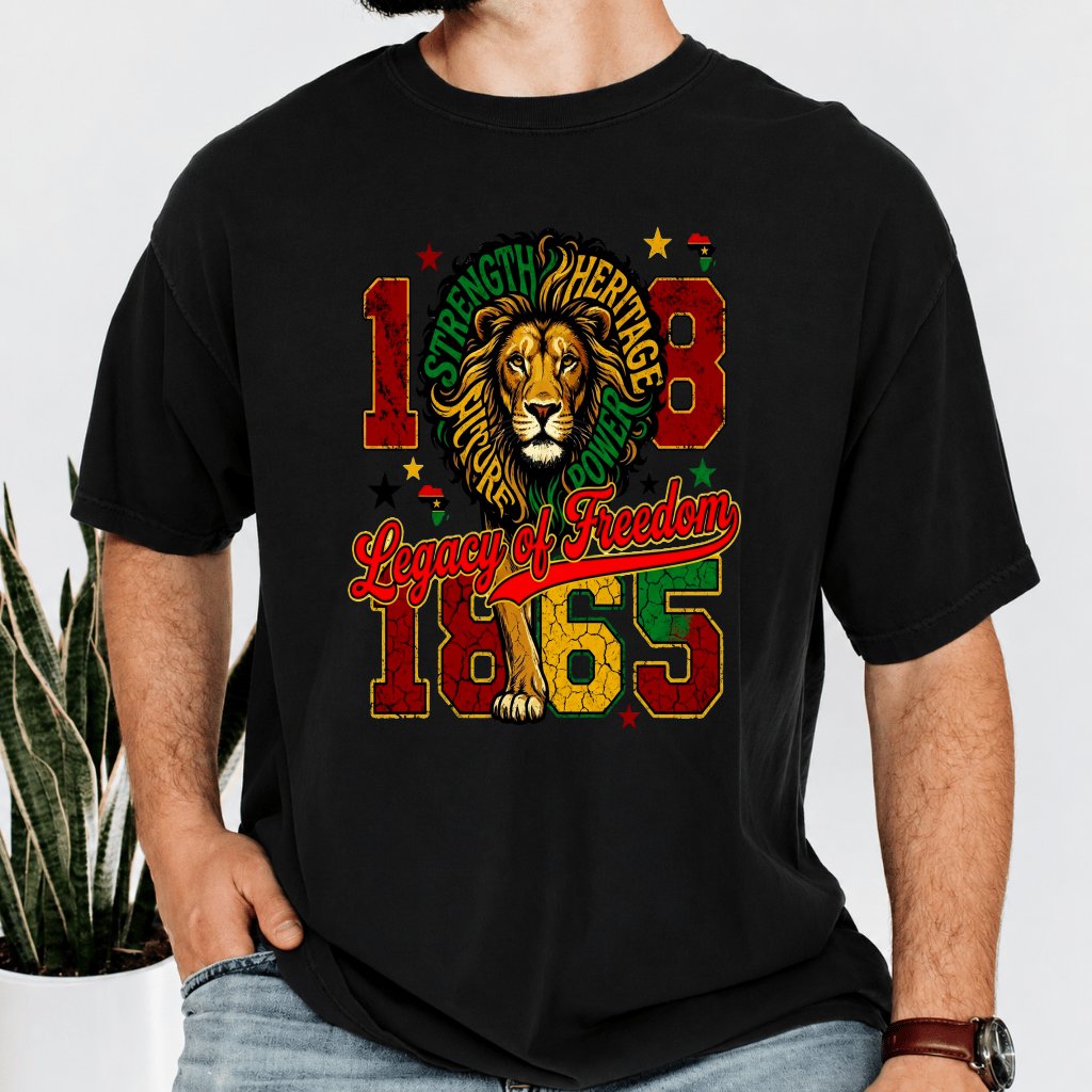 Comfort Colors Retro 1865 Legacy of Freedom Lion Juneteenth Shirt - African America Pride Gift for Him & Her - back view