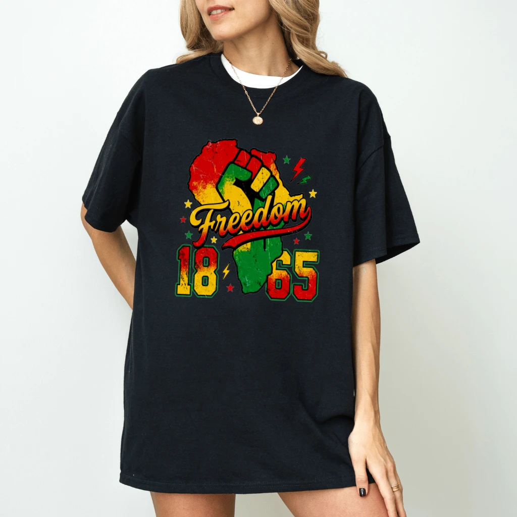 Retro 1865 Freedom African American Pride T-Shirt - Black History Month Gift for Him & Her - back view