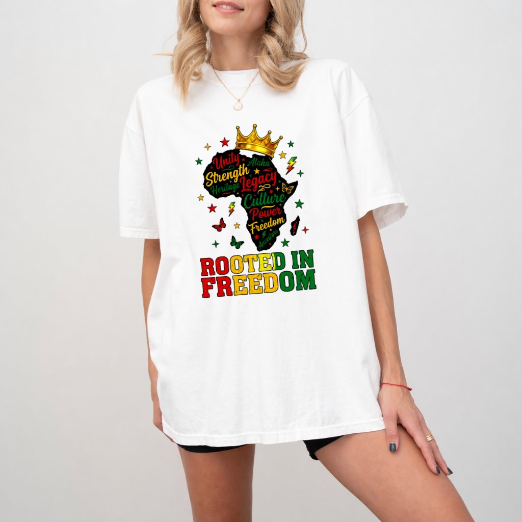 Comfort Colors Rooted In Freedom African American Pride Shirt - Juneteenth Gift for Him & Her - detail view