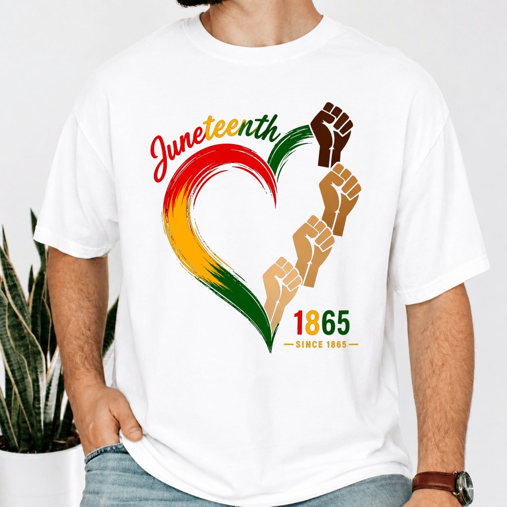 Comfort Colors Black Queen Raised Fist Heart Juneteenth 1865 Shirt – Freedom Day Gift for Him & Her - back view