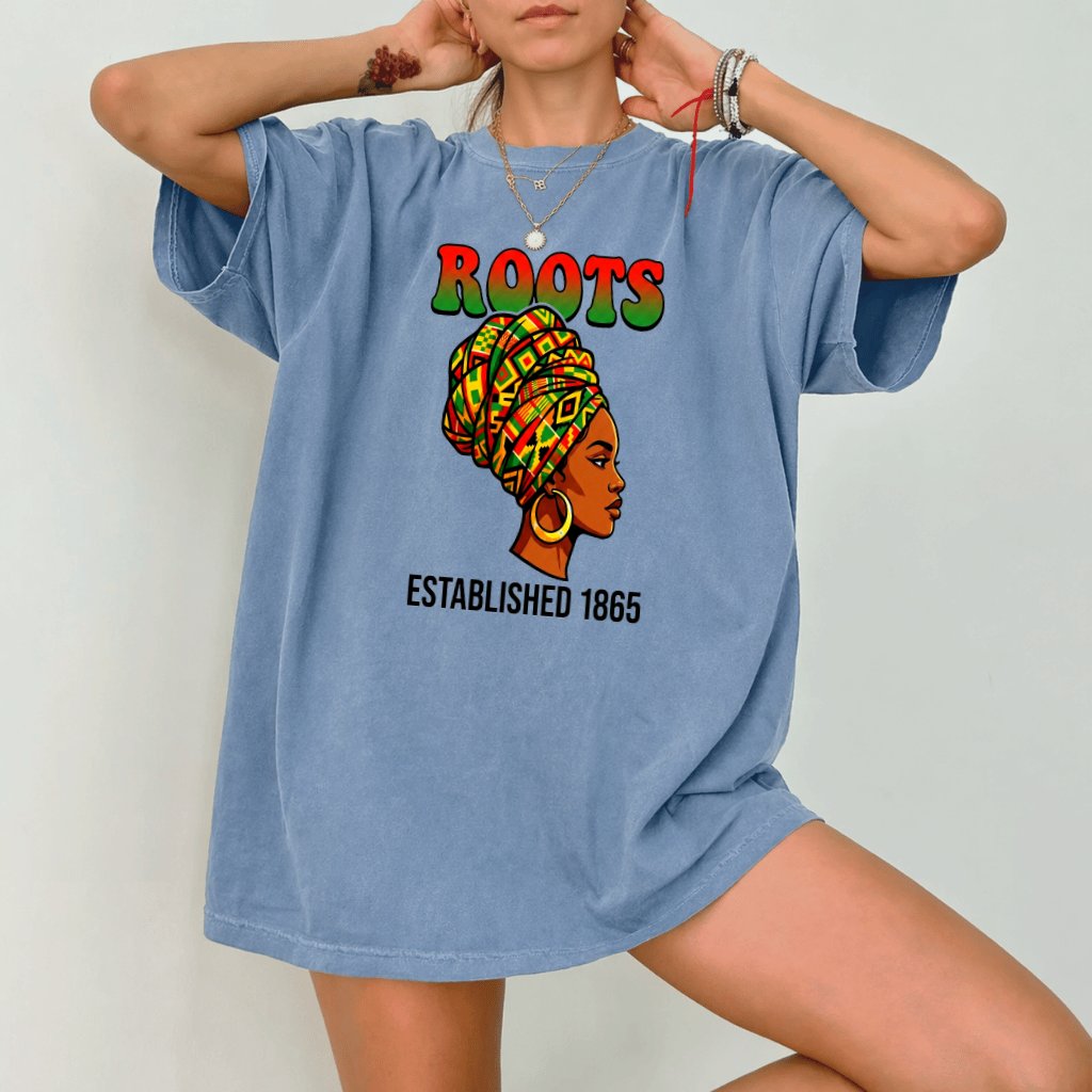 Comfort Colors Roots Establish 1865 Melanin Queen Shirt - Black Pride Gift for Her - back view