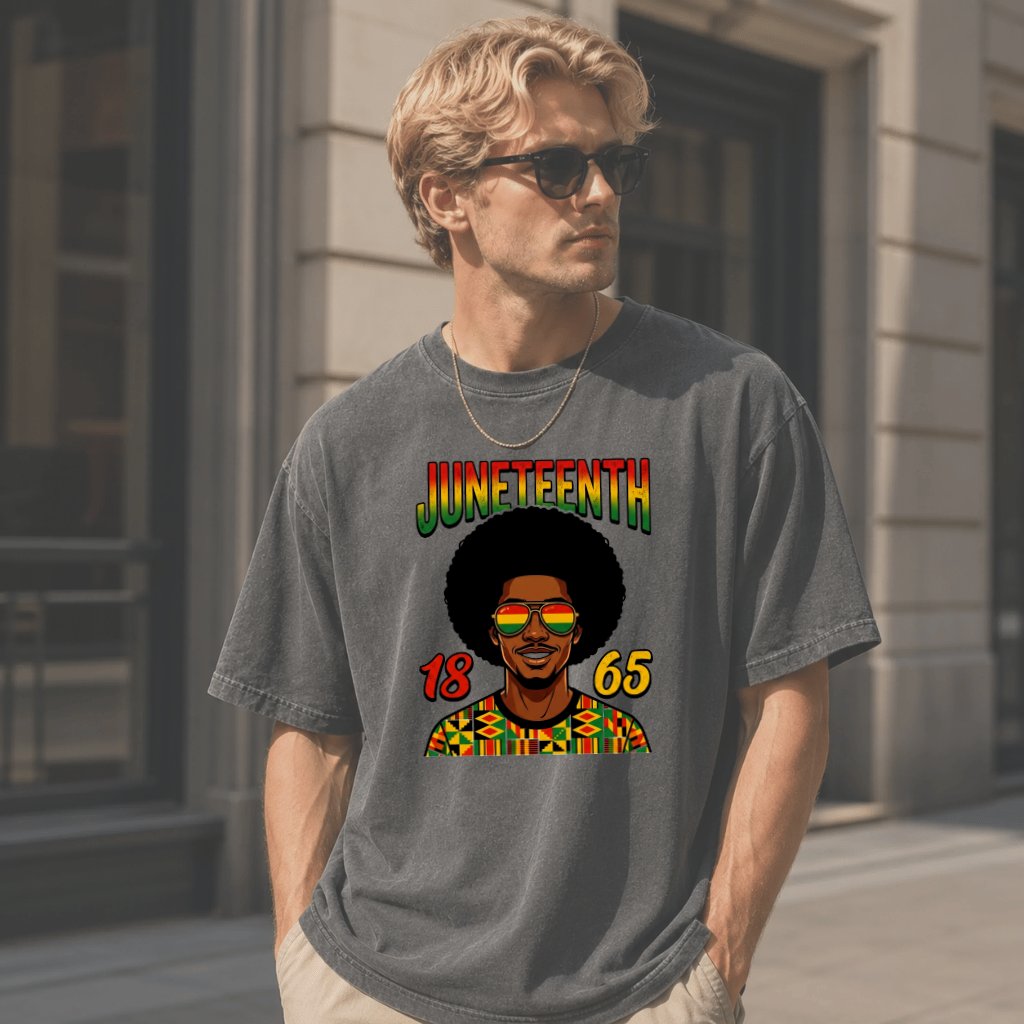 Comfort Colors Black Afro Man Freedom Celebration Juneteenth 1865 Shirt - Black Pride Gift for Him - detail view