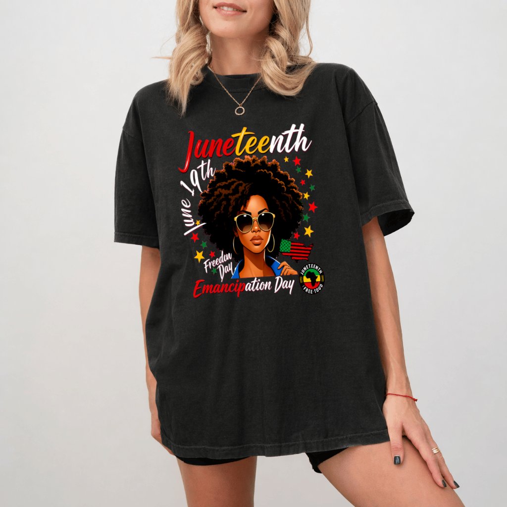 Comfort Colors Black Woman Juneteenth Shirt - Melanin Queen Juneteenth Gift for Her - detail view