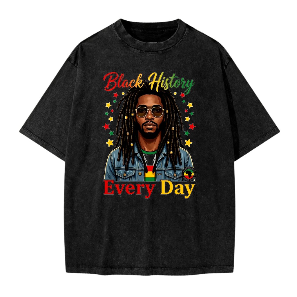 Black History Every Day Black Man Pride Wash tee - Juneteenth Gift for Him - front view