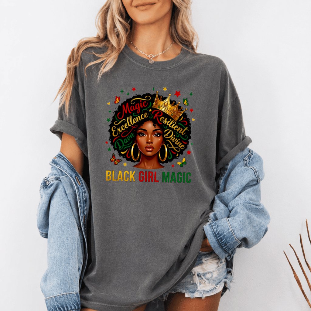 Comfort Colors Black Girl Magic Melanin Queen Shirt - Juneteenth Gift for Her - back view