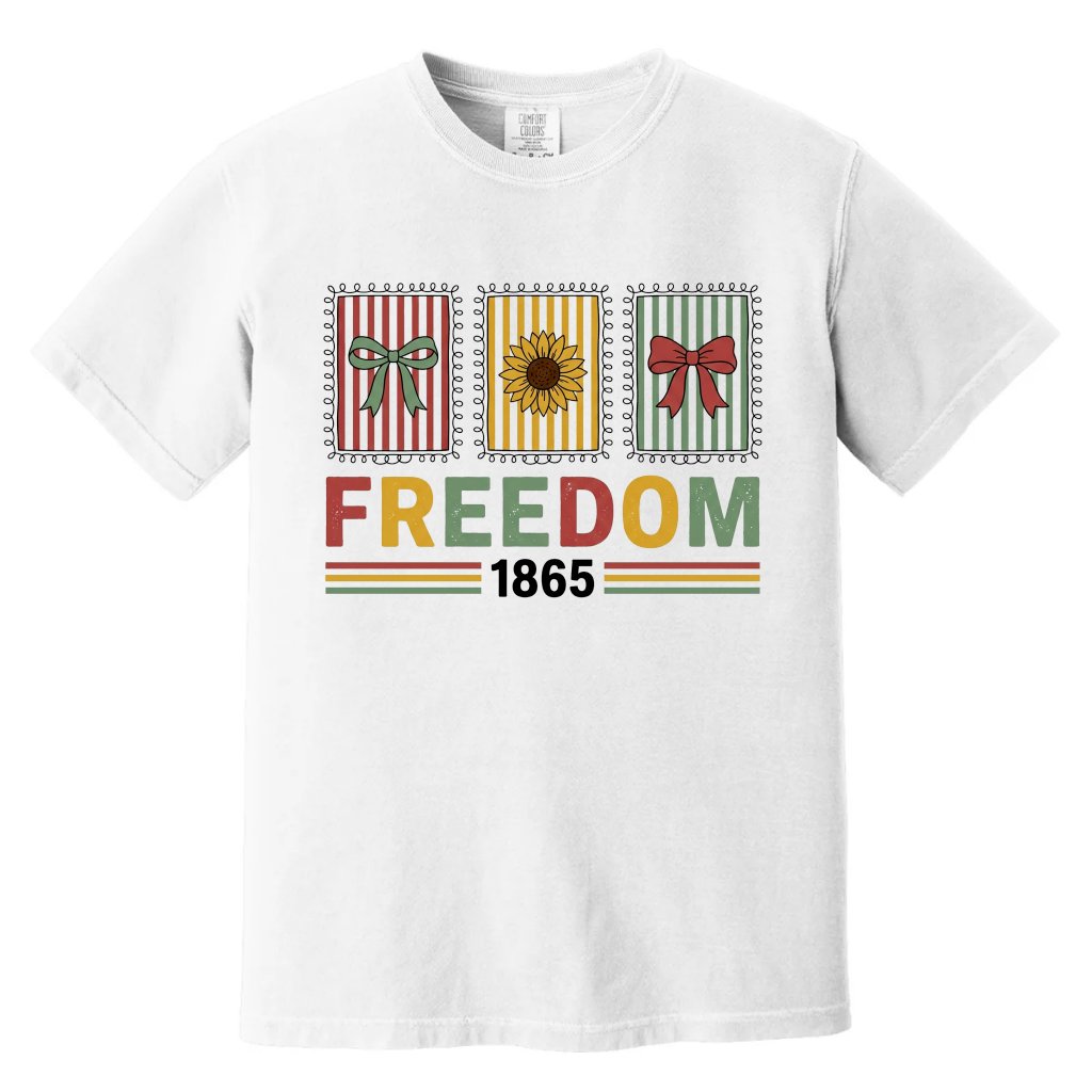 Comfort Colors Coquette Bow Stripes Freedom 1865 Shirt - Cute Juneteenth Gift for Her - front view