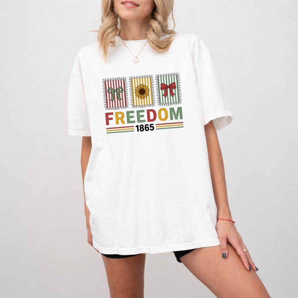 Comfort Colors Coquette Bow Stripes Freedom 1865 Shirt - Cute Juneteenth Gift for Her - back view