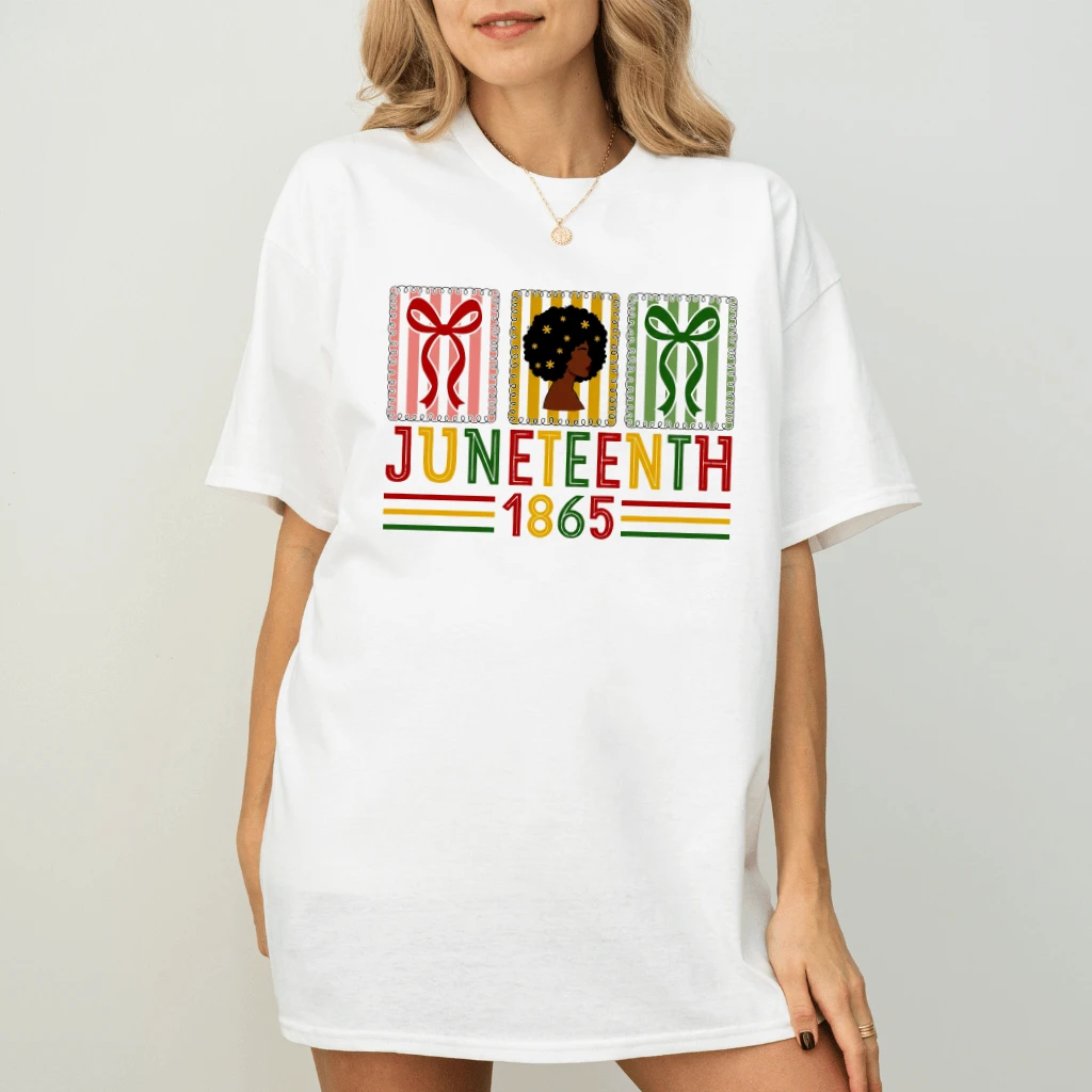 Vintage Coquette Bow Melanin Queen Juneteenth 1865 T-Shirt - Black Pride Gift for Her - back view