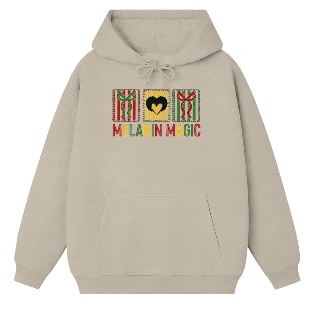Striped Coquette Bows Melanin Magic Black Woman Hoodie - Afro Juneteenth Gift for Her - front view