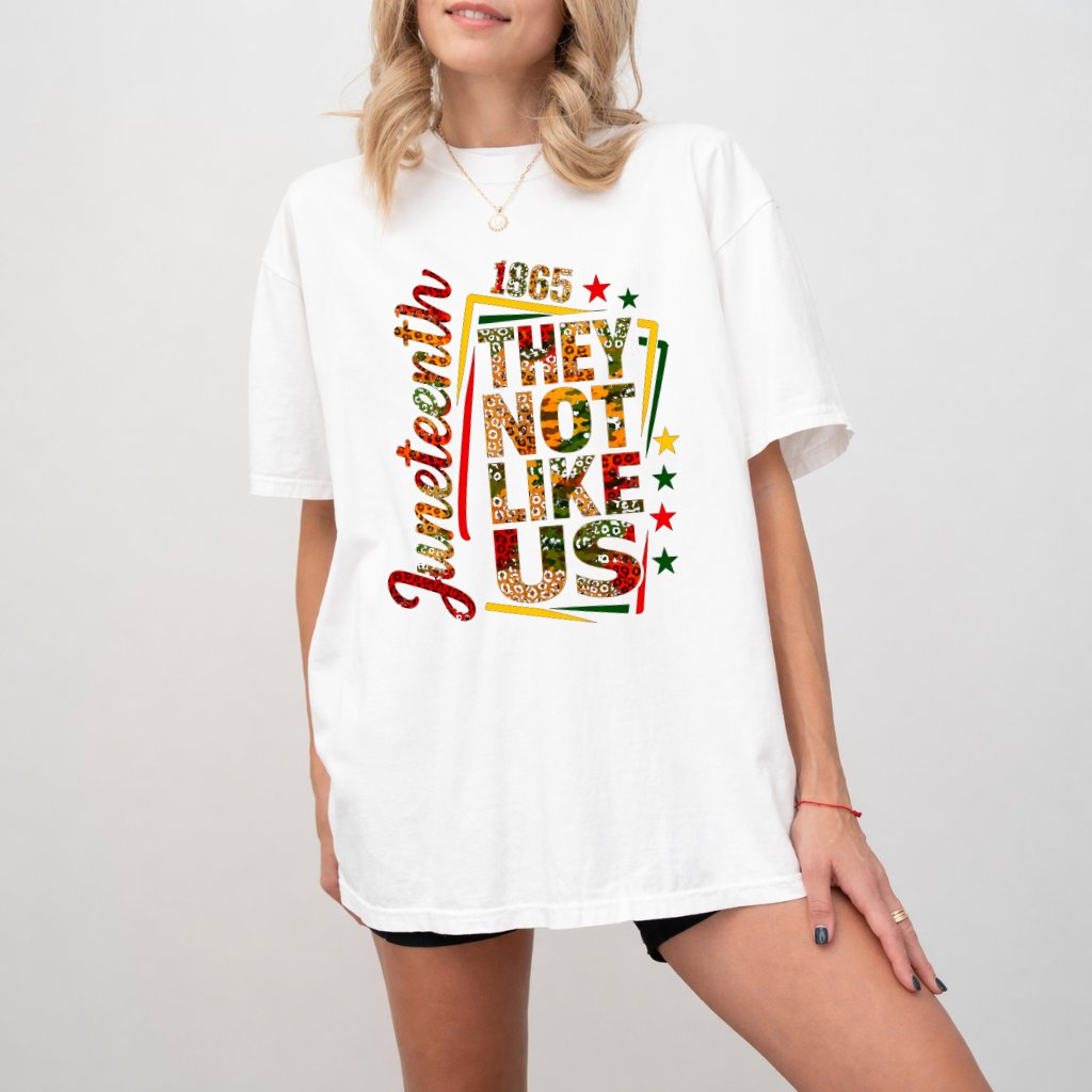 Comfort Colors 1865 Juneteenth They Not Like Us Afro Woman Shirt - Juneteenth Gift for Her - detail view