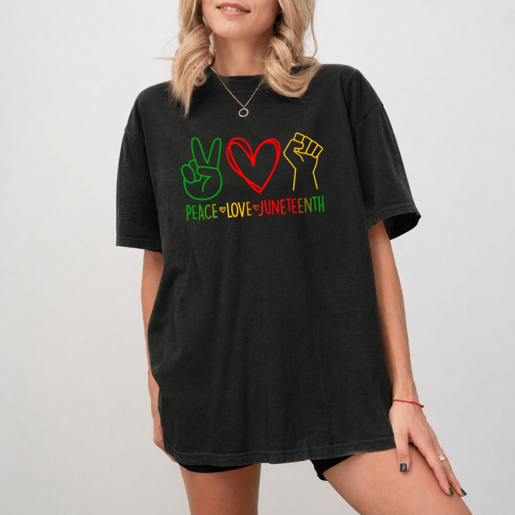 Comfort Colors Peace Love Juneteenth Shirt - Funny Juneteenth Gift for Her - back view