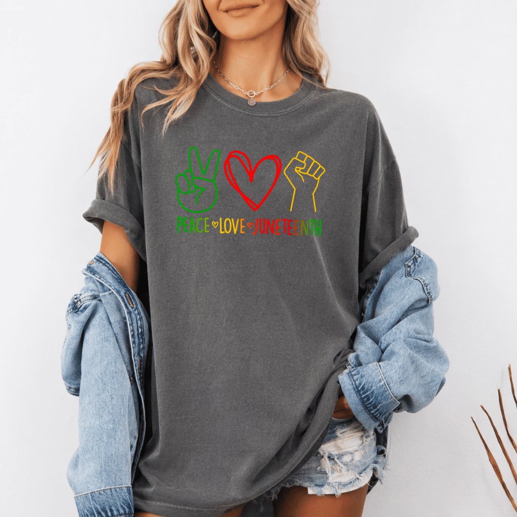 Comfort Colors Peace Love Juneteenth Shirt - Funny Juneteenth Gift for Her - detail view
