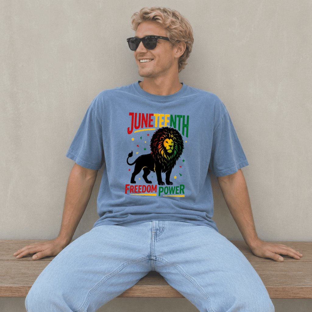 Comfort Colors Juneteenth Freedom Power African Lion Shirt - Afro Juneteenth Gift for Him & Her - back view