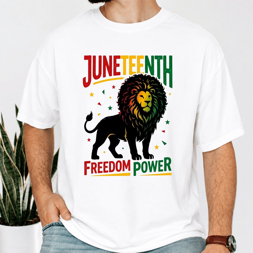 Comfort Colors Juneteenth Freedom Power African Lion Shirt - Afro Juneteenth Gift for Him & Her - detail view