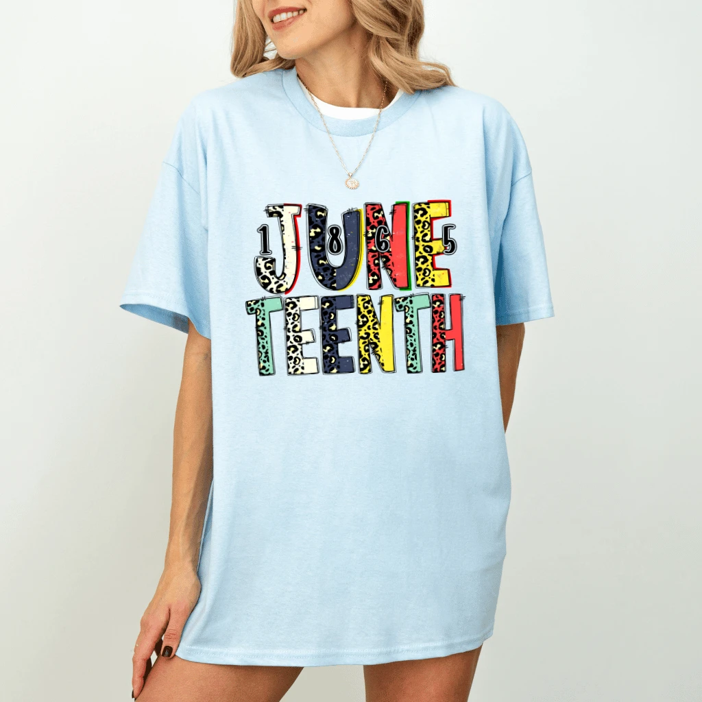 1865 Leopard Juneteenth T-Shirt - Black History Juneteenth Gift for Her - detail view