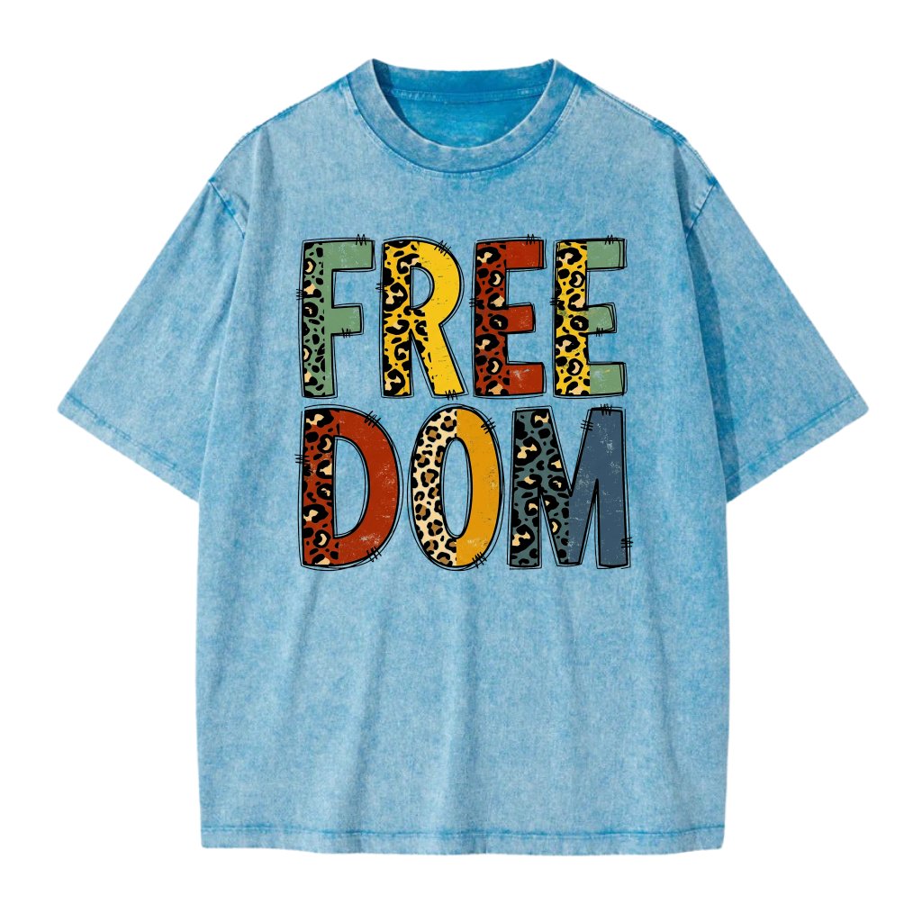 Leopard Freedom Wash Tee - Freedom Day Juneteenth Gift for Her - front view