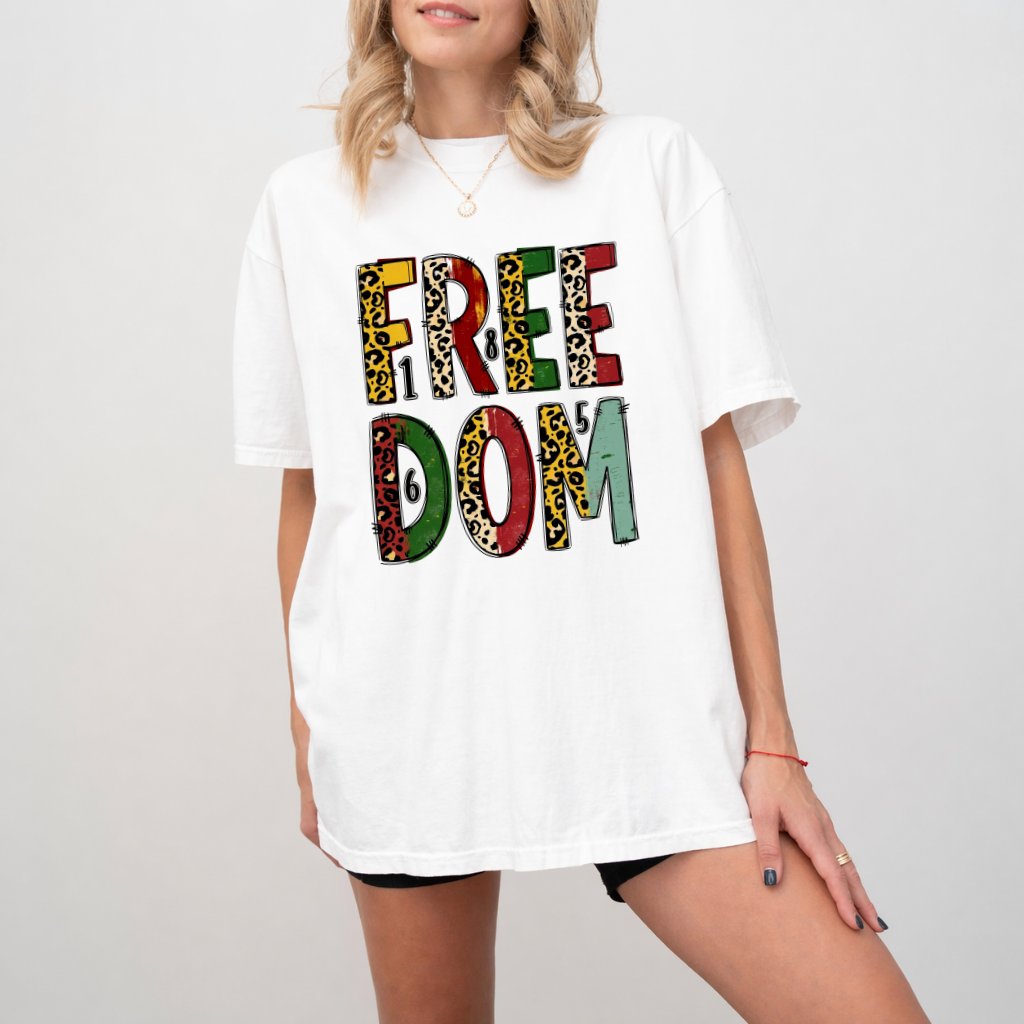Comfort Colors Leopard 1865 Freedom Shirt - African American Pride Gift for Her - back view
