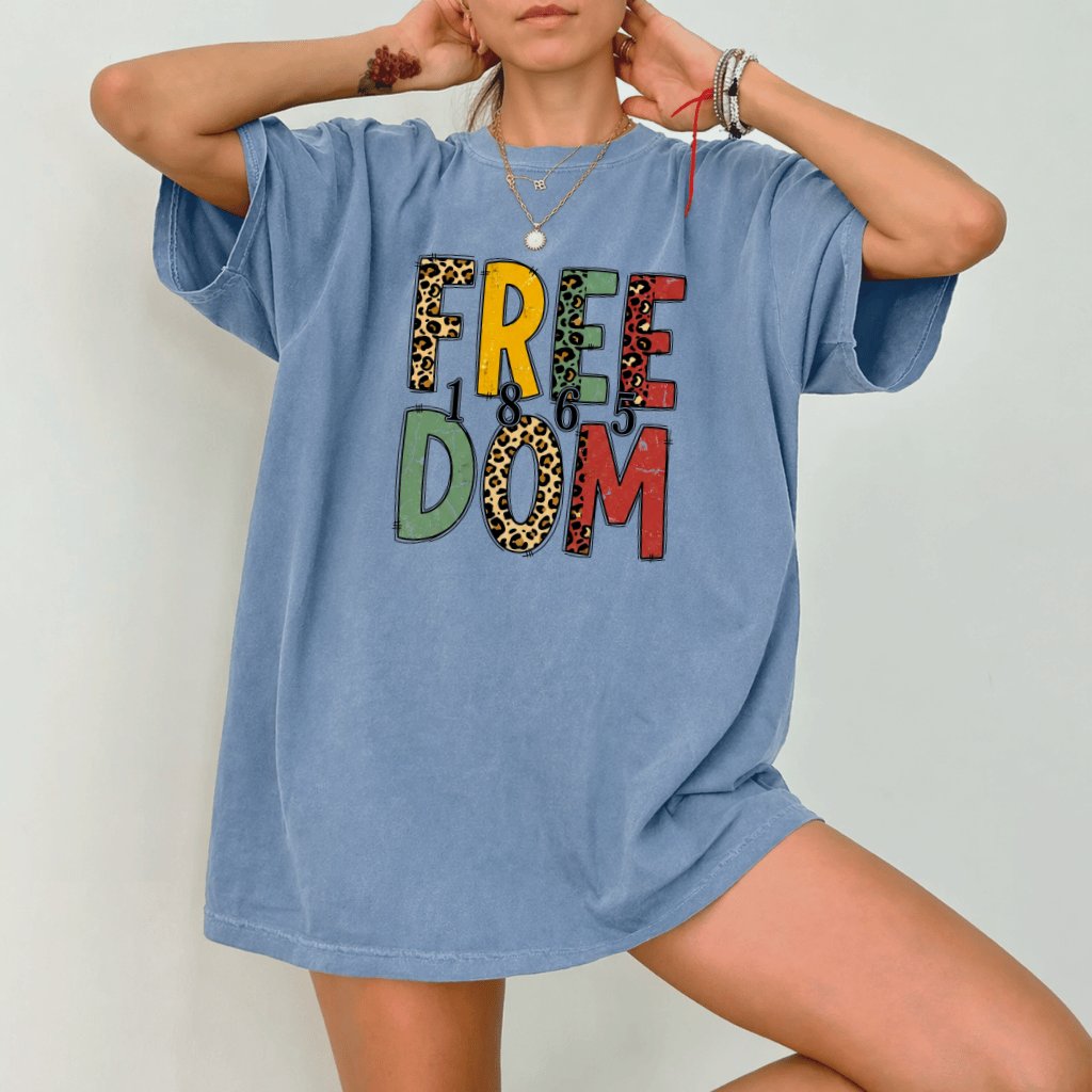 Comfort Colors Retro Leopard 1865 Freedom Day Shirt - Cute Juneteenth Gift for women - detail view