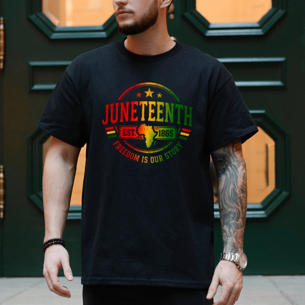 Neon Colors Juneteenth 1865 T-Shirt - Freedom Is Our Story Juneteenth Gift for Men - back view