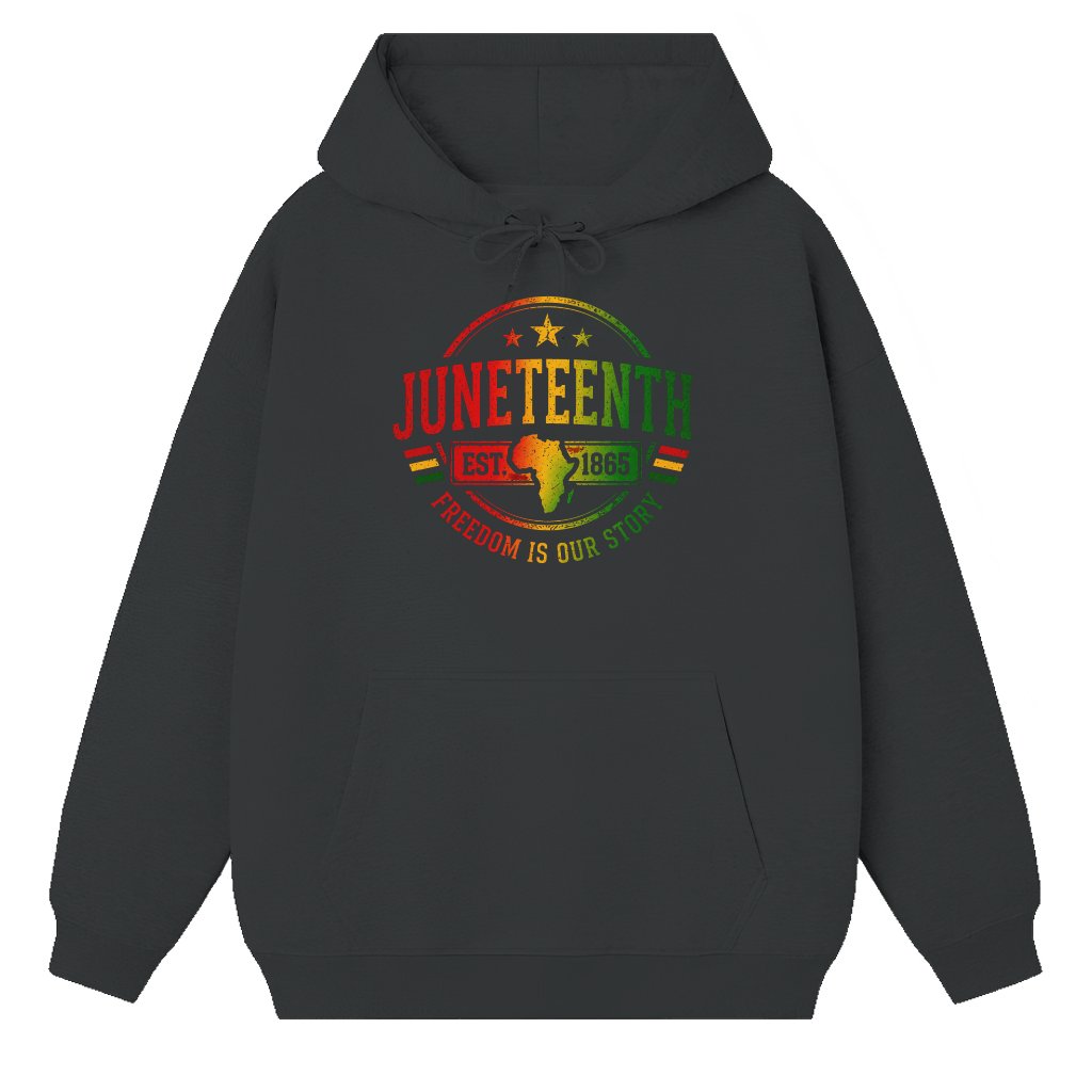 Neon Colors Juneteenth 1865 Hoodie - Freedom Is Our Story Juneteenth Gift for Men - front view