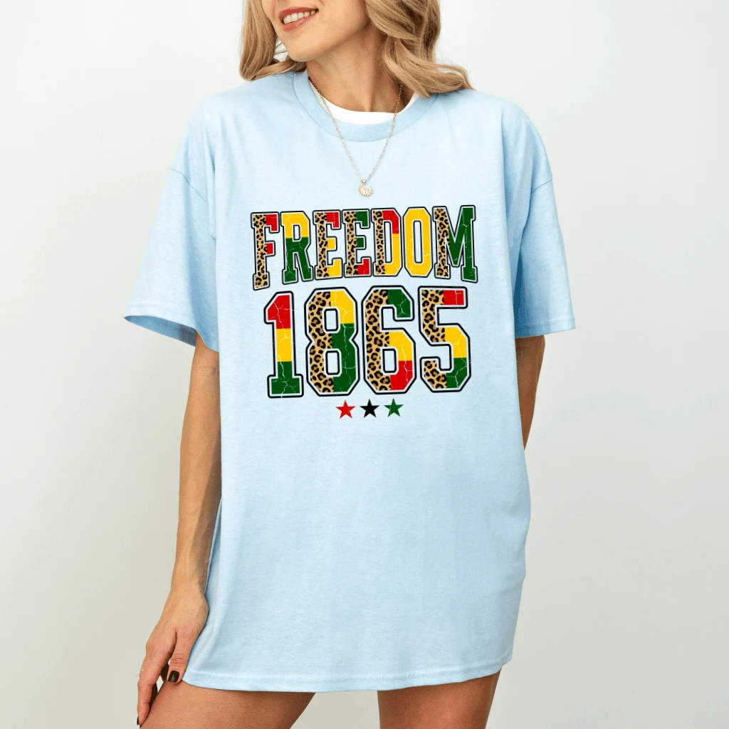 Retro Leopard Freedom 1865 T-Shirt - Ideal Juneteenth Gift for Him & Her - detail view