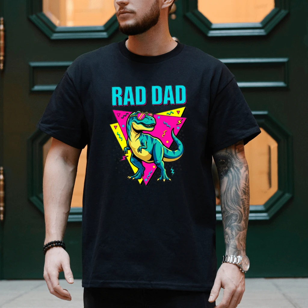 Cool Fashion 80s Dinosaur Dad T-Shirt - Cute Father's Day Gift for Him - back view