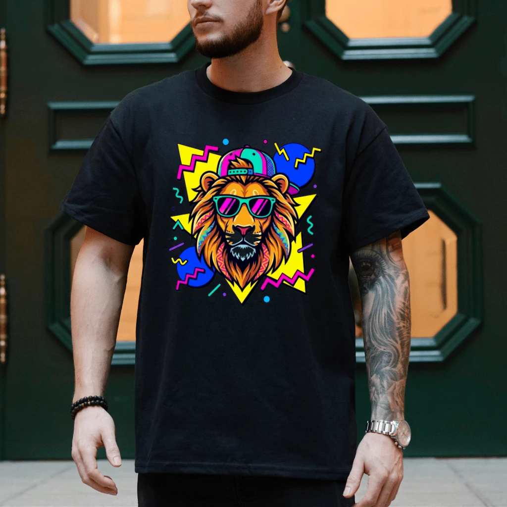 Cool Daddy Lion T-Shirt - Funny Father's Day Gift for Him - detail view