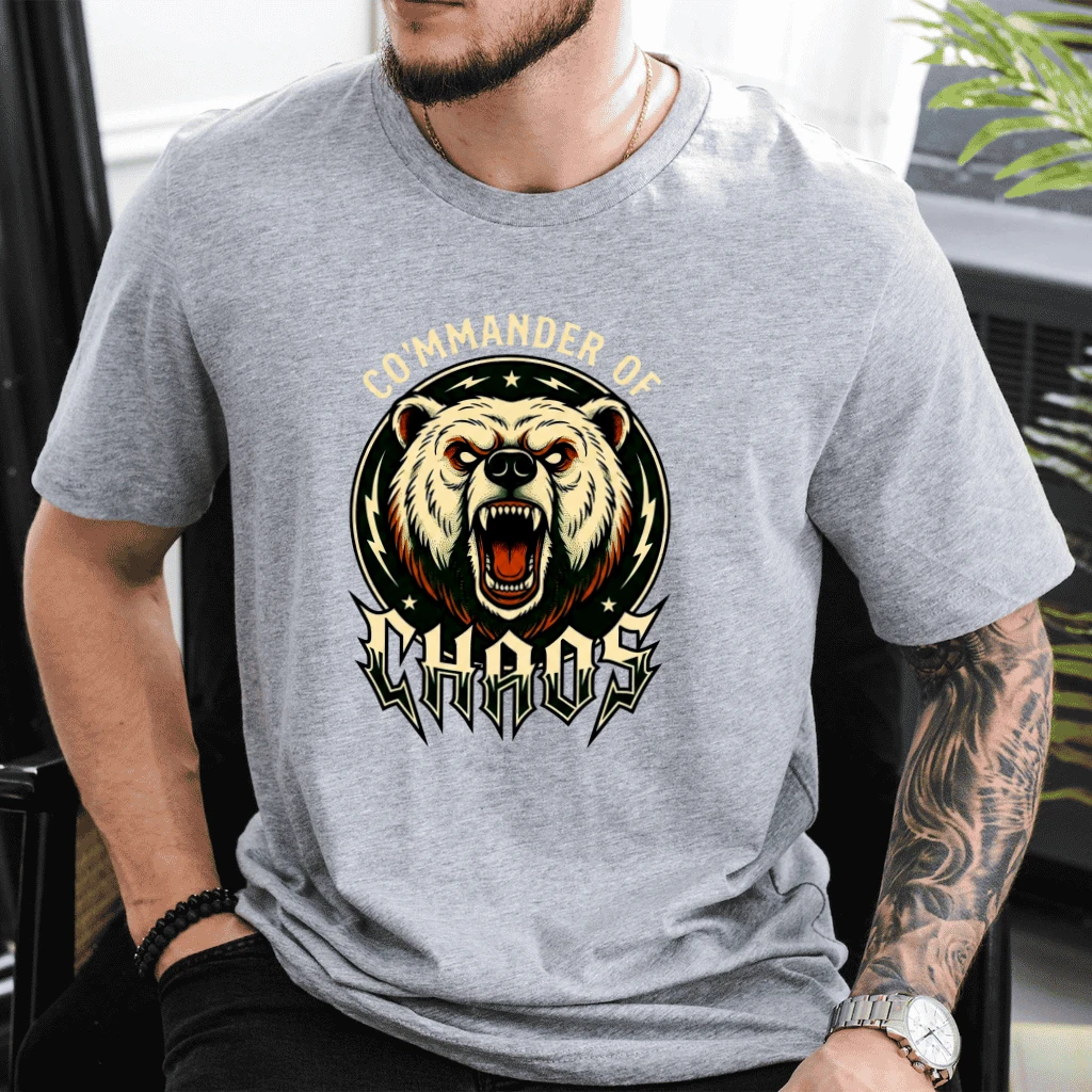 Commander of Chaos Crazy Bear T-Shirt - Cool Father's Day Gift for Beer Lovers - detail view