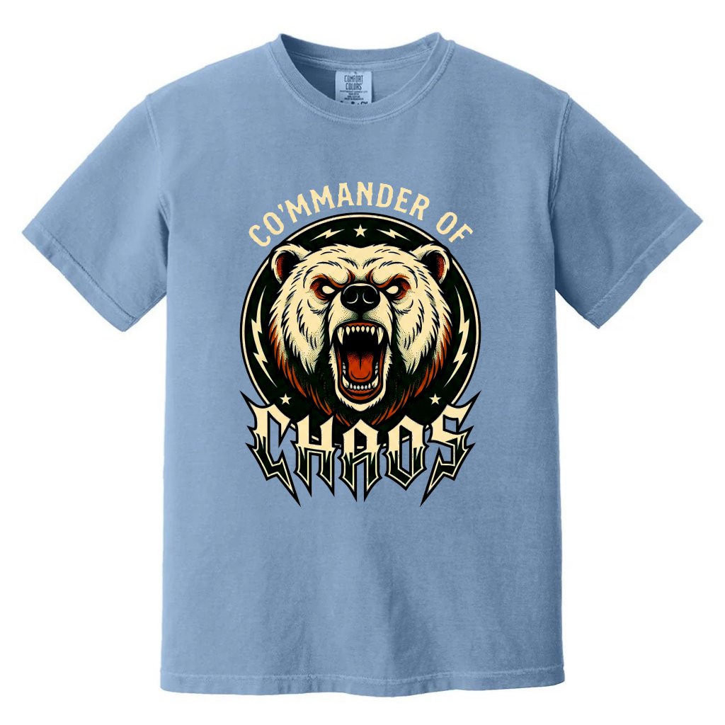 Comfort Colors Commander of Chaos Crazy Bear Shirt - Cool Father's Day Gift for Beer Lovers - front view