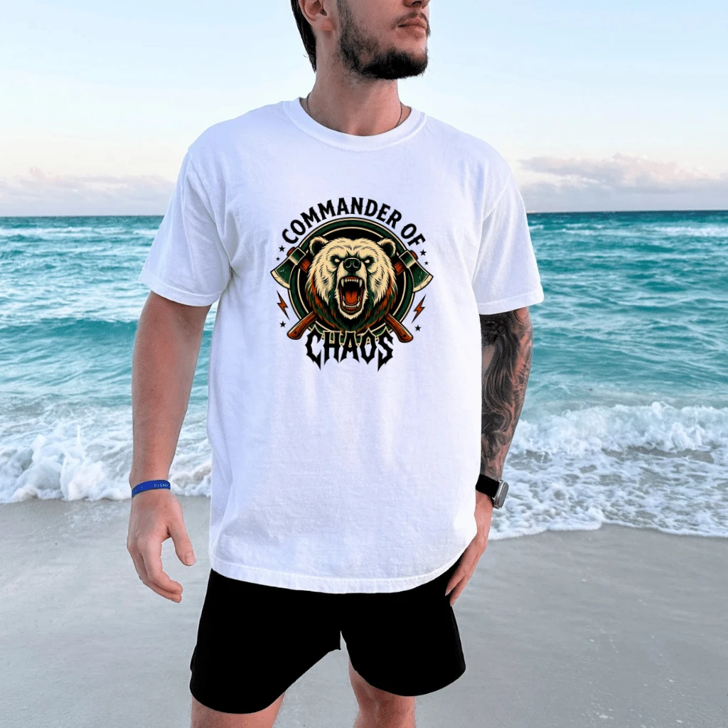 Commander of Chaos Cool Bear Dad T-Shirt - Funny Father's Day Gift for Him - back view