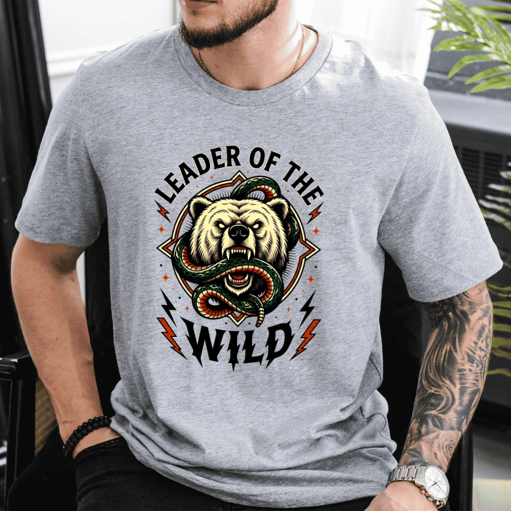 Leader of the Wild Cool Daddy Bear T-Shirt - Funny Wilderness Animal Gift for Dad - back view