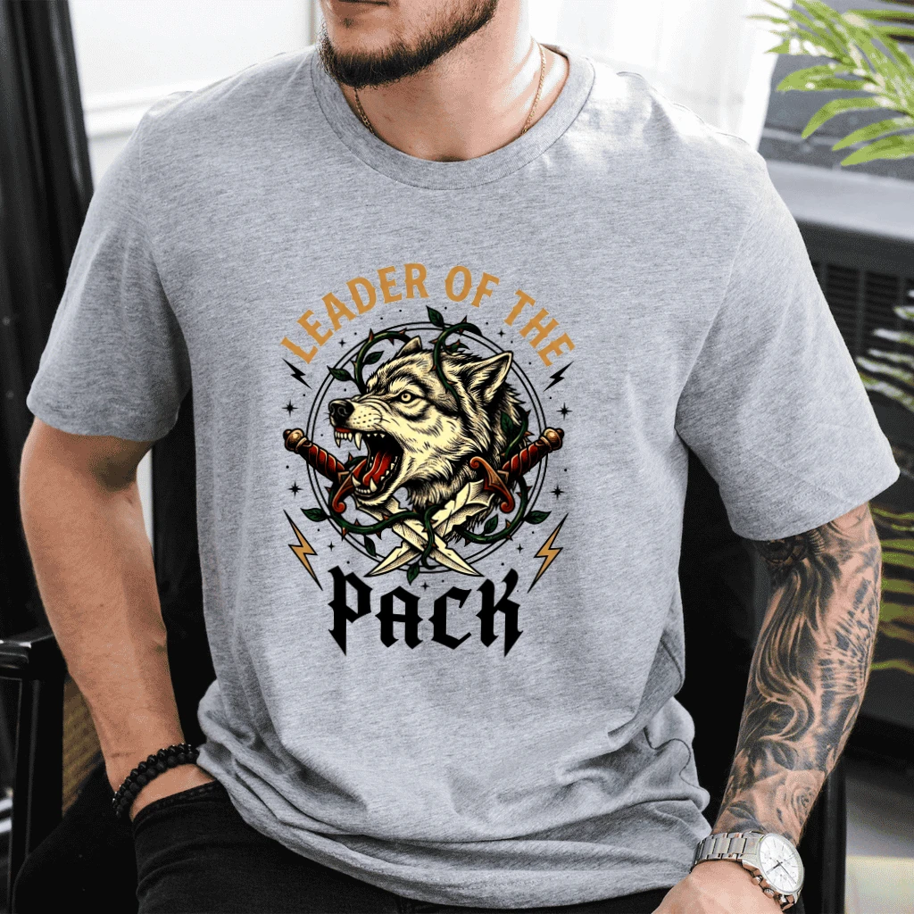 Vintage Leader of the Pack Dad Wolf T-Shirt - Wolf Lovers Gift for Dad - back view