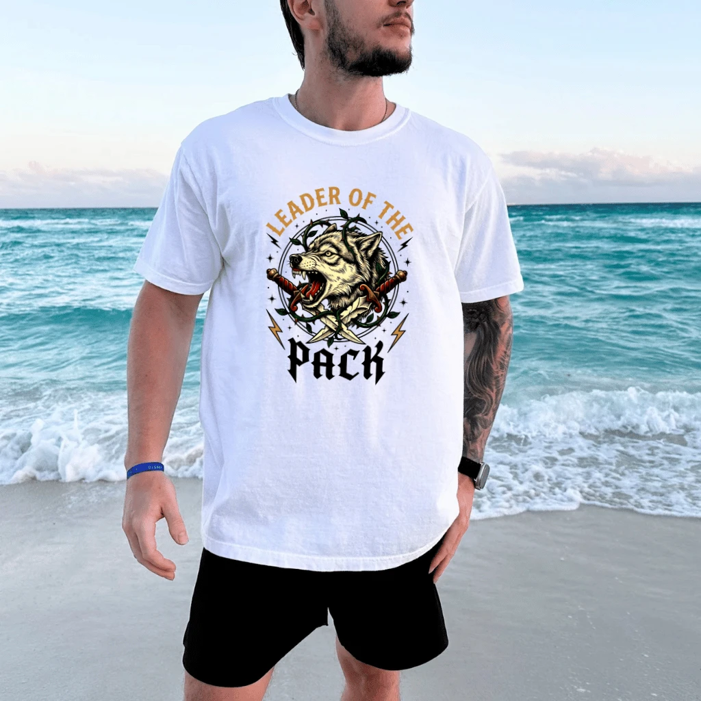Vintage Leader of the Pack Dad Wolf T-Shirt - Wolf Lovers Gift for Dad - detail view