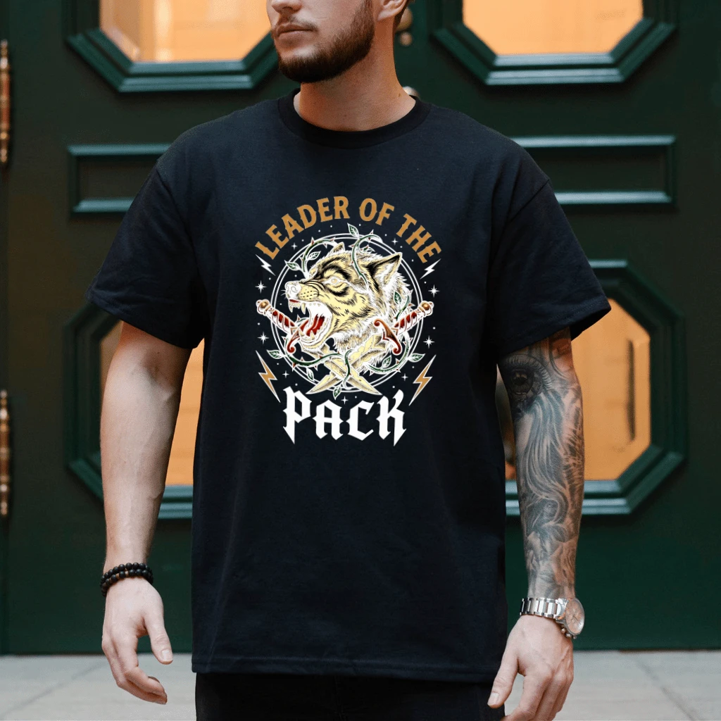 Leader of the Pack Cool Wolf T-Shirt - Cool Dad Gift for Wild Animals Lovers - back view