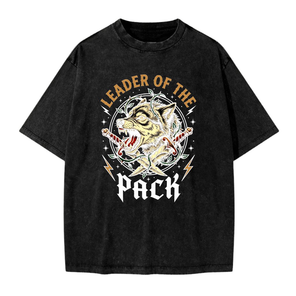Leader of the Pack Cool Wolf Wash Tee - Cool Dad Gift for Wild Animals Lovers - front view