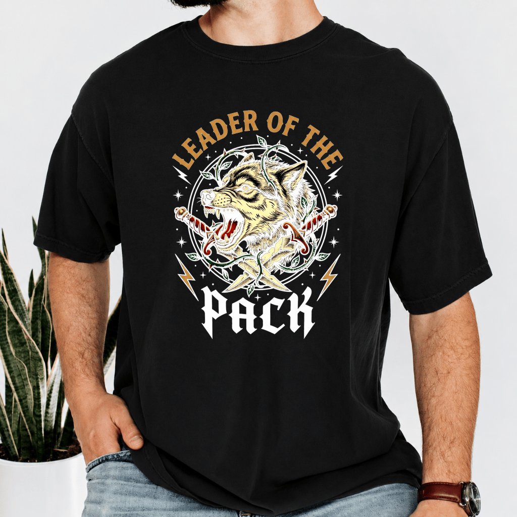 Comfort Colors Leader of the Pack Cool Wolf Shirt - Cool Dad Gift for Wild Animals Lovers - back view
