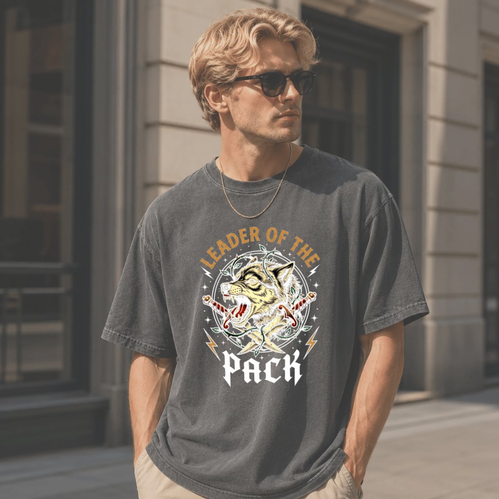 Comfort Colors Leader of the Pack Cool Wolf Shirt - Cool Dad Gift for Wild Animals Lovers - detail view
