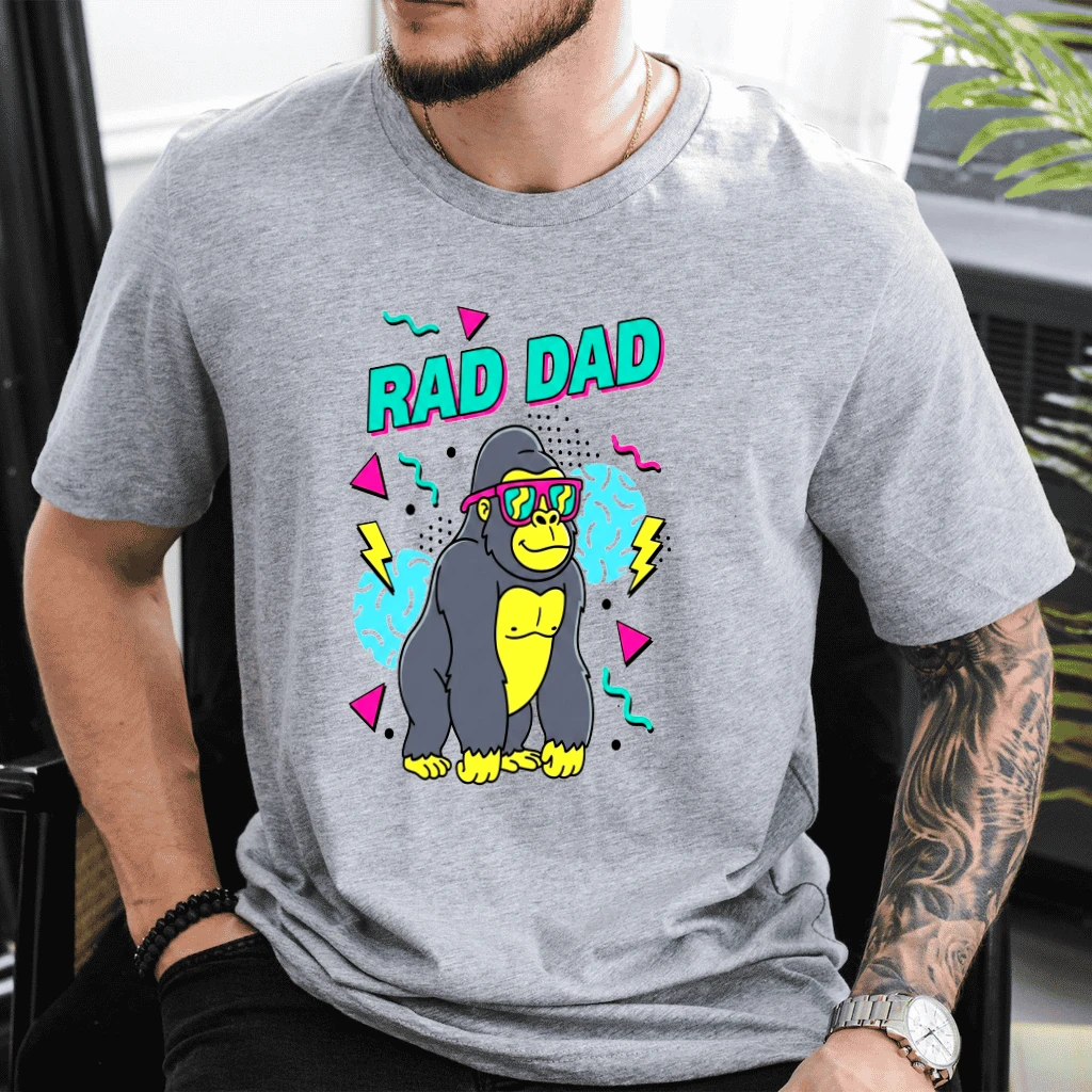 Cool Dad Gorilla T-Shirt - Funny 80s Retro Neon Dad Shirt - Father's Day Gift for Him - back view