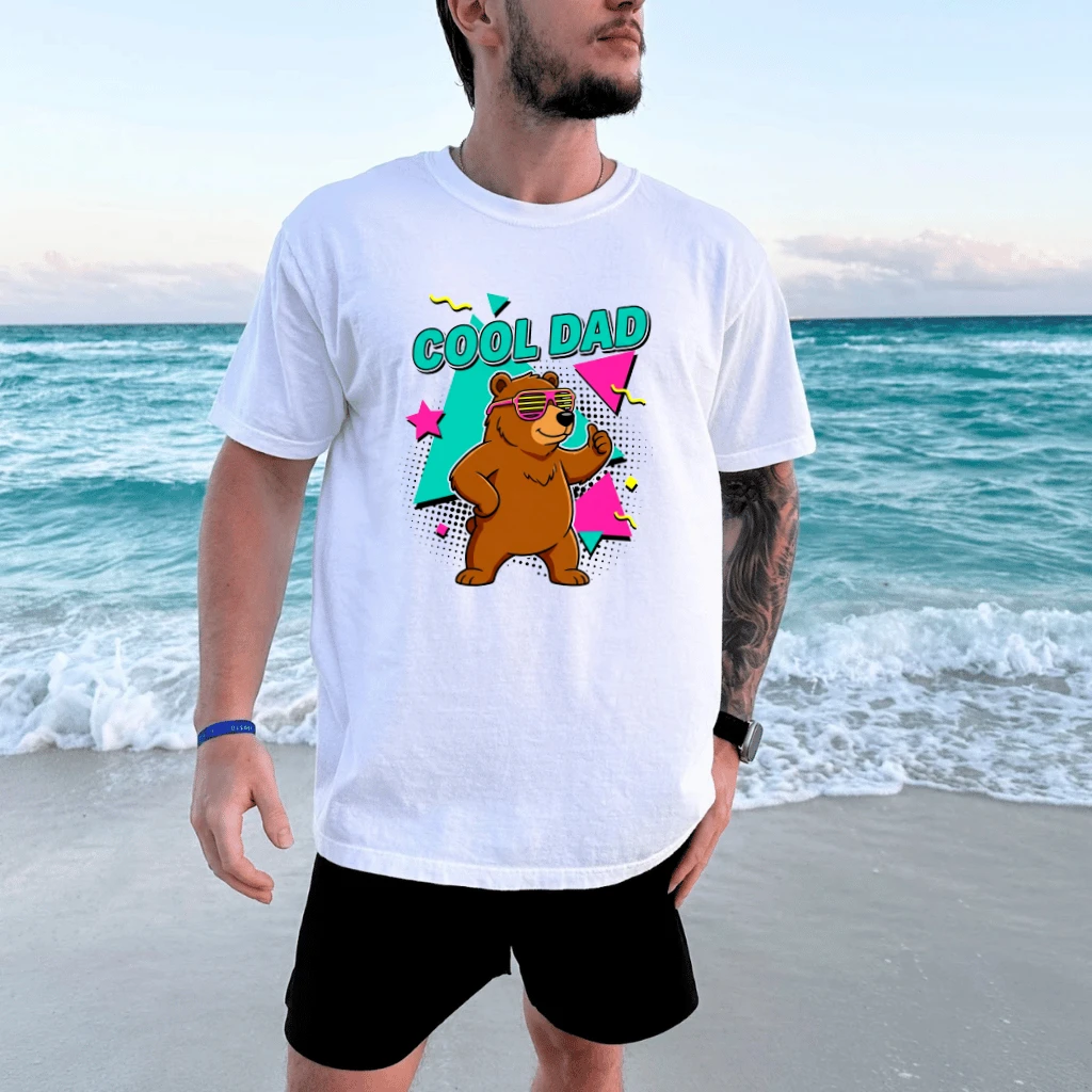 Retro Cool Dad Bear T-Shirt - Funny Sunglasses Bear Gift for Fathers - detail view
