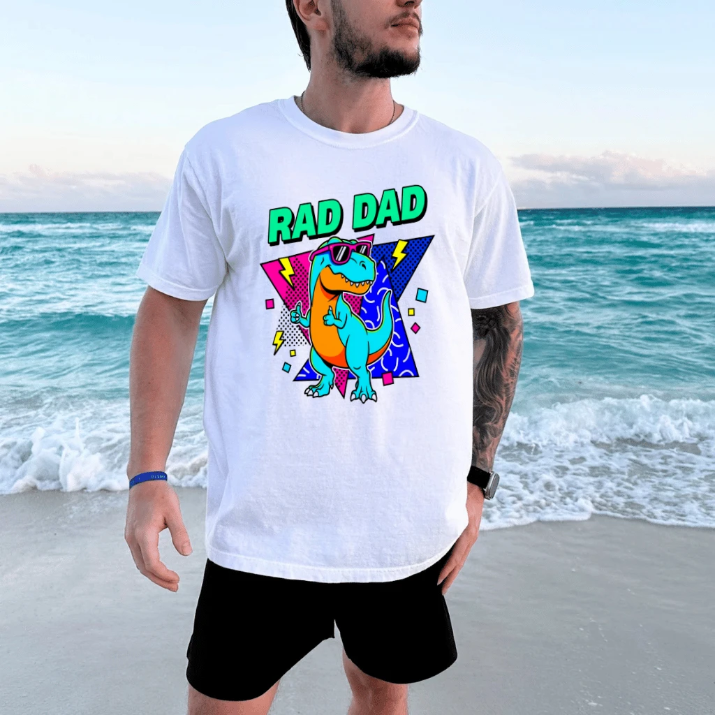 Funny T-Rex 80s Dad Dinosaur T-Shirt - Father's Day Gift for Dinosaur Lovers - detail view