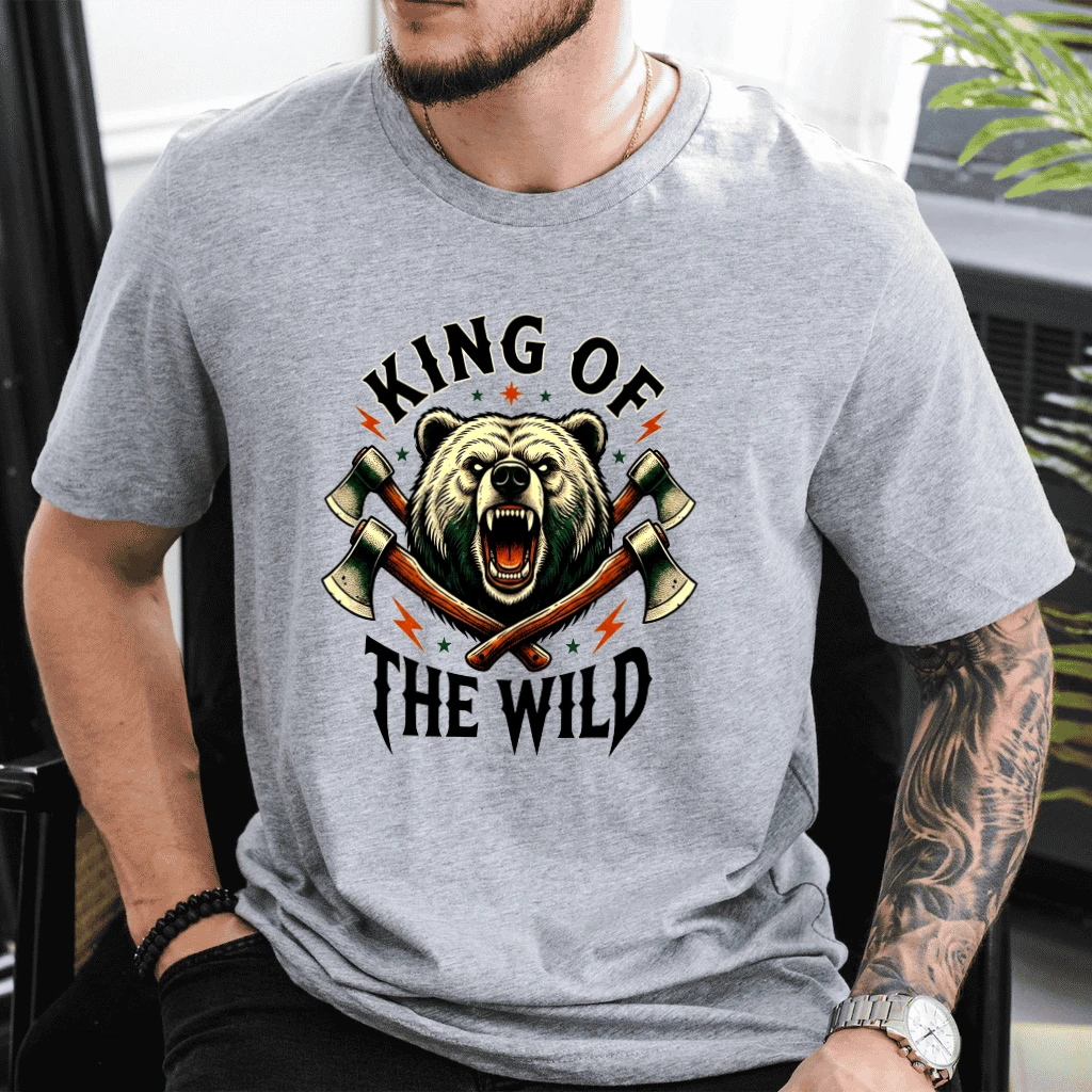 King Of The Wild Bear T-Shirt - Vintage Wilderness Animal Gift for Dad - detail view