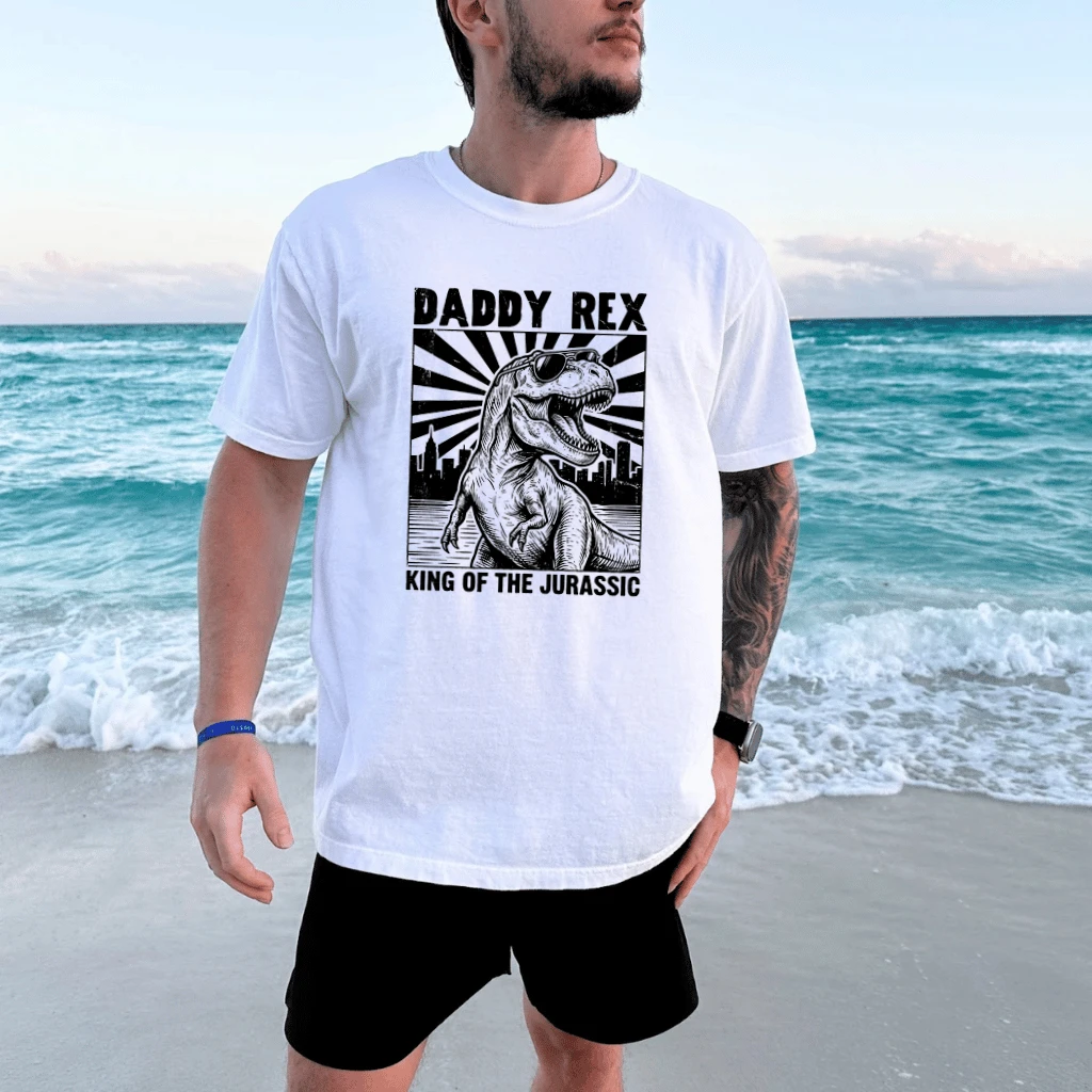 Retro Daddy Rex Dinosaur T-Shirt - King of Dinosaur Gift for Him - detail view