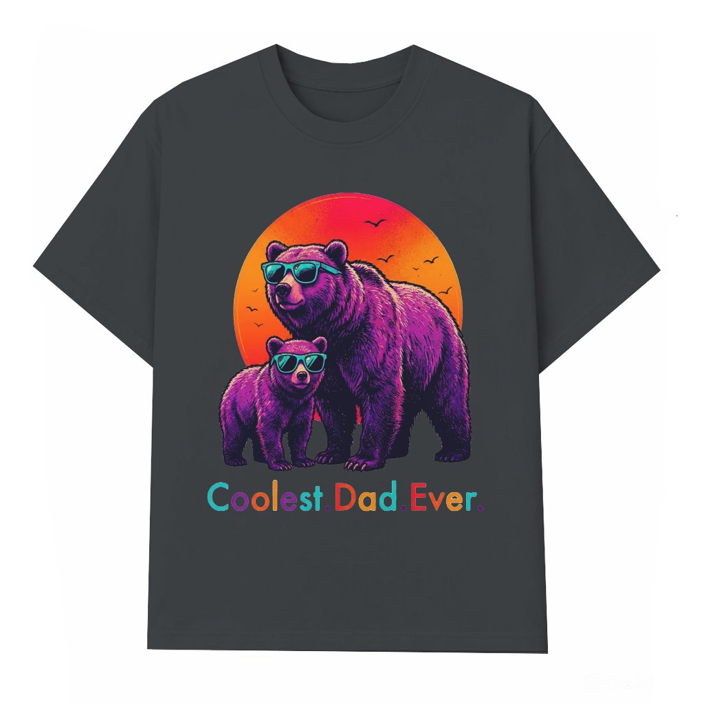 Coolest Dad Ever T-Shirt - Neon Sunset Bear Dad & Cub Shirt - Funny Father's Day Gift for Bear Lovers - front view