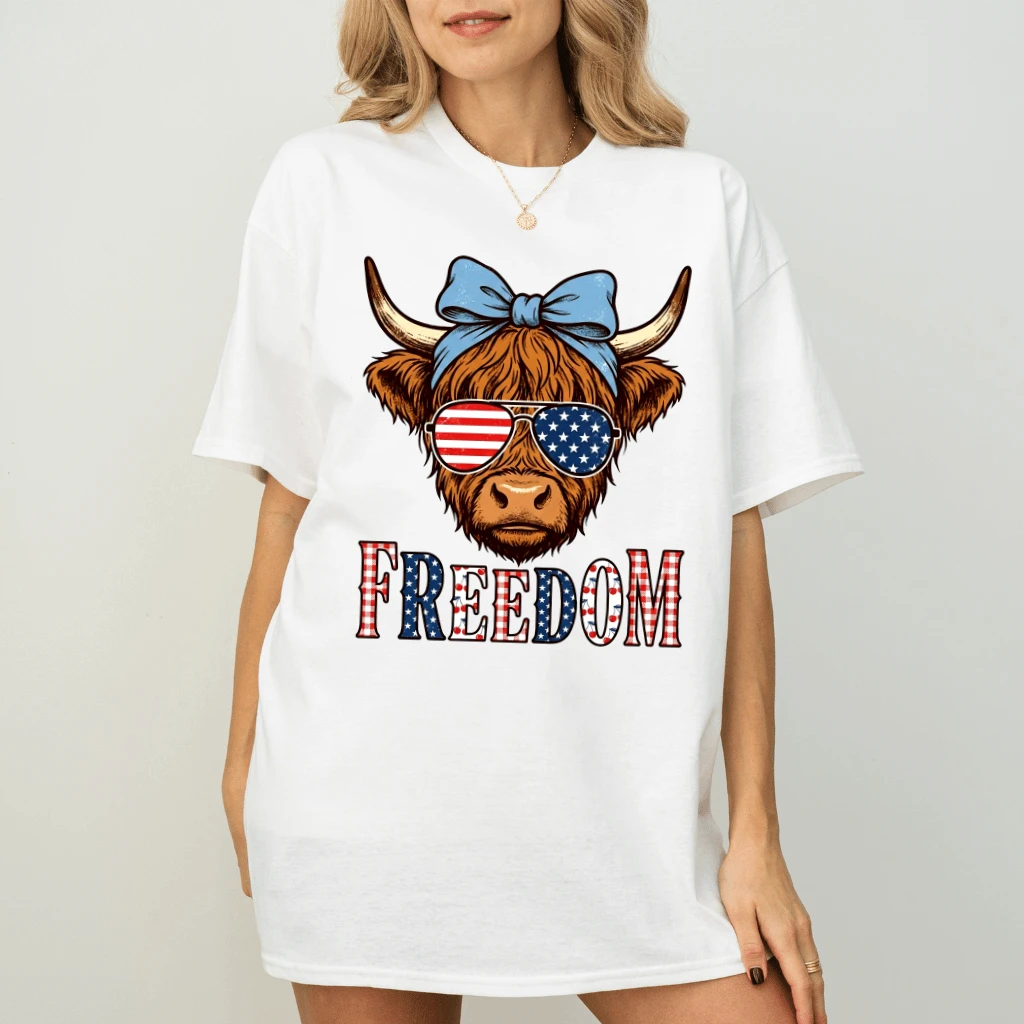 USA Stripes and Stars Cowgirl Freedom T-Shirt - Cute 4th of July Gift for Her - back view