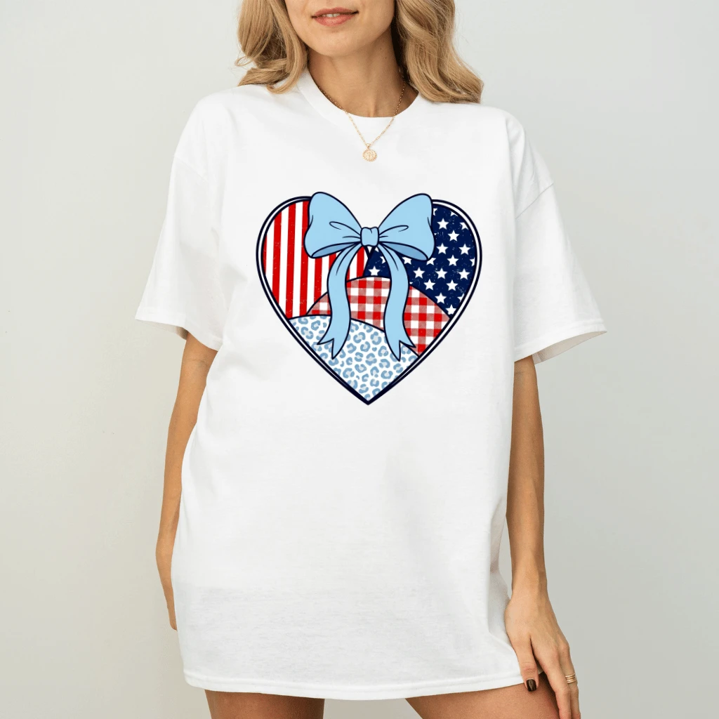 Vintage Heart Shape American Flag T-Shirt - Cute USA Heart Patriotic Gift for Her - back view