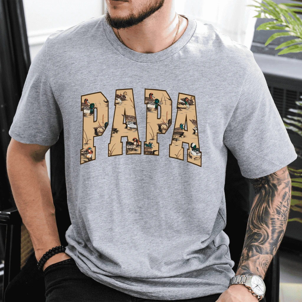 Vintage Papa Camo Duck Hunter T-Shirt - Cool Dad Hunting Gift for Him - back view