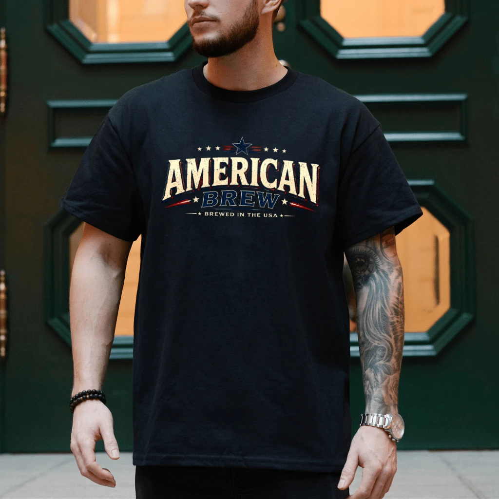 Retro American Brew USA Flag T-Shirt - Cool USA Patriotic Gift for Beer Lovers - back view